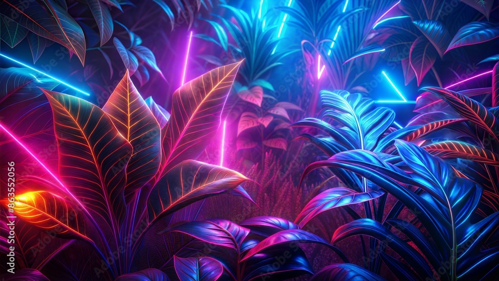 Photo glowing leaves neon lights background Photo glowing leaves neon lights background