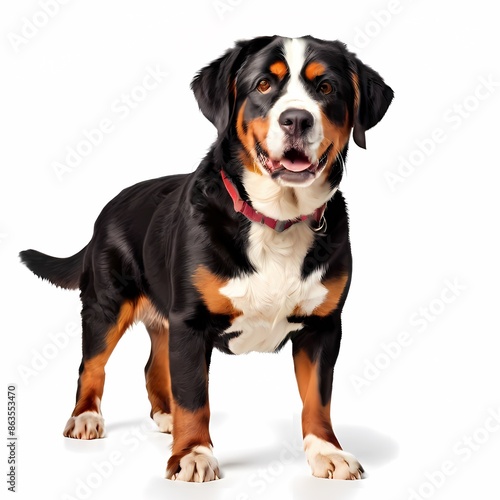 Greater swiss mountain dog breed standing against white background, AI Generated © Toseef