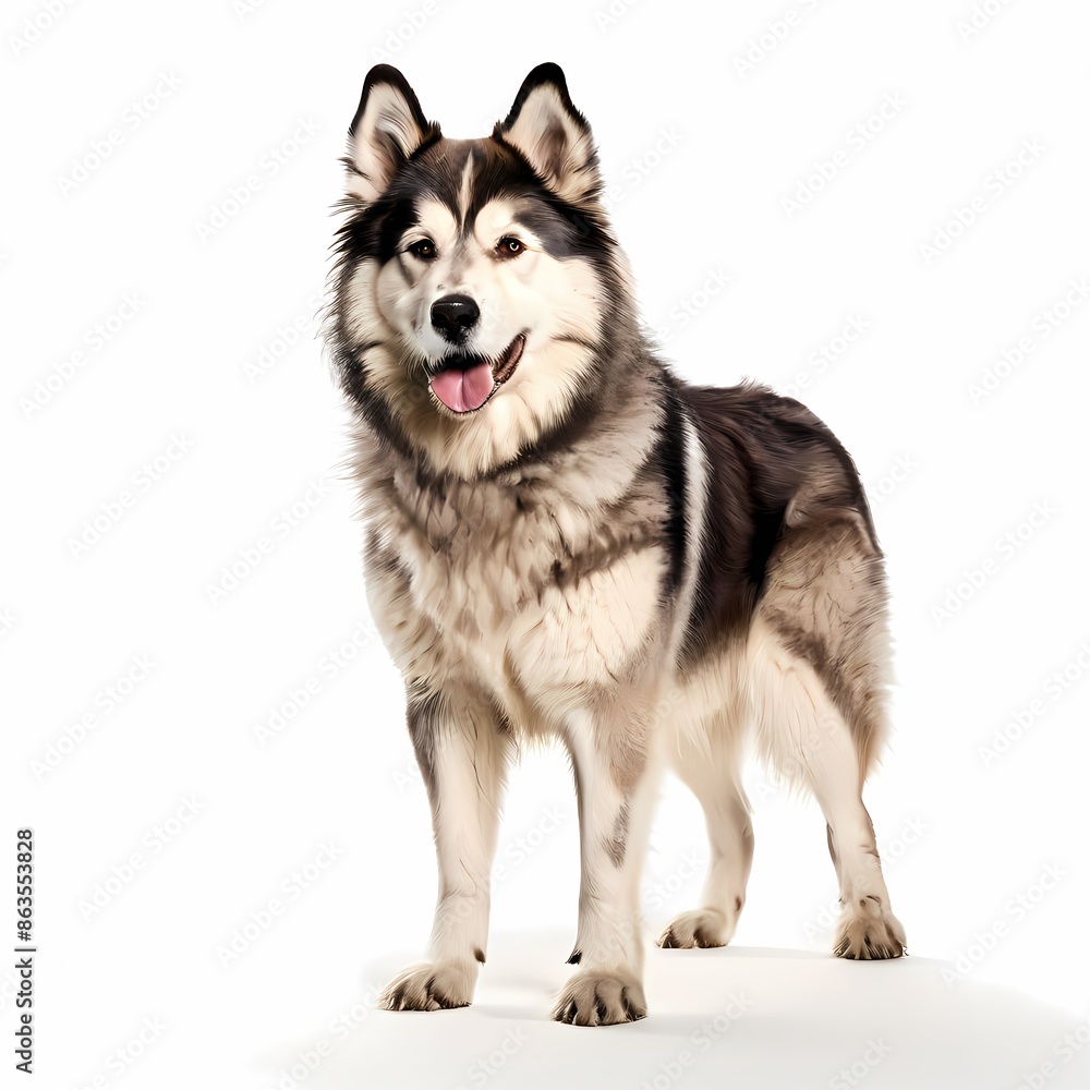 Greenland dog breed standing against white background, AI Generated Greenland dog breed standing against white background, AI Generated