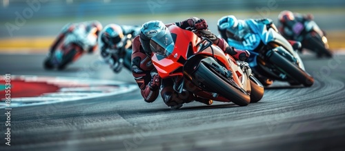 Motorcycle Racer Leans Into a Turn on the Track