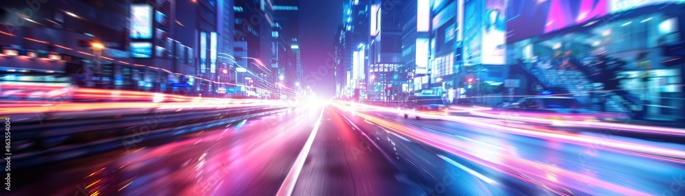 High-speed urban street with bright headlights High-speed urban street with bright headlights