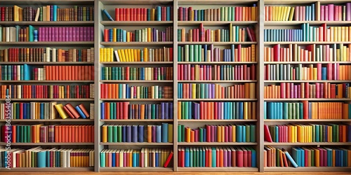 Library shelves filled with colorful books, library, shelves, books, education, learning, reading, knowledge, literature