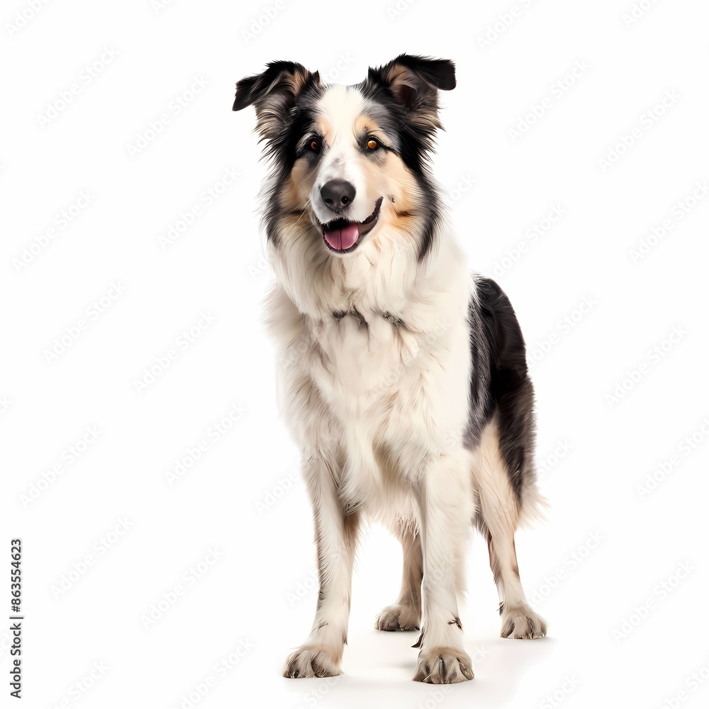 Fototapeta premium Greek shepherd dog breed standing against white background, AI-Generated