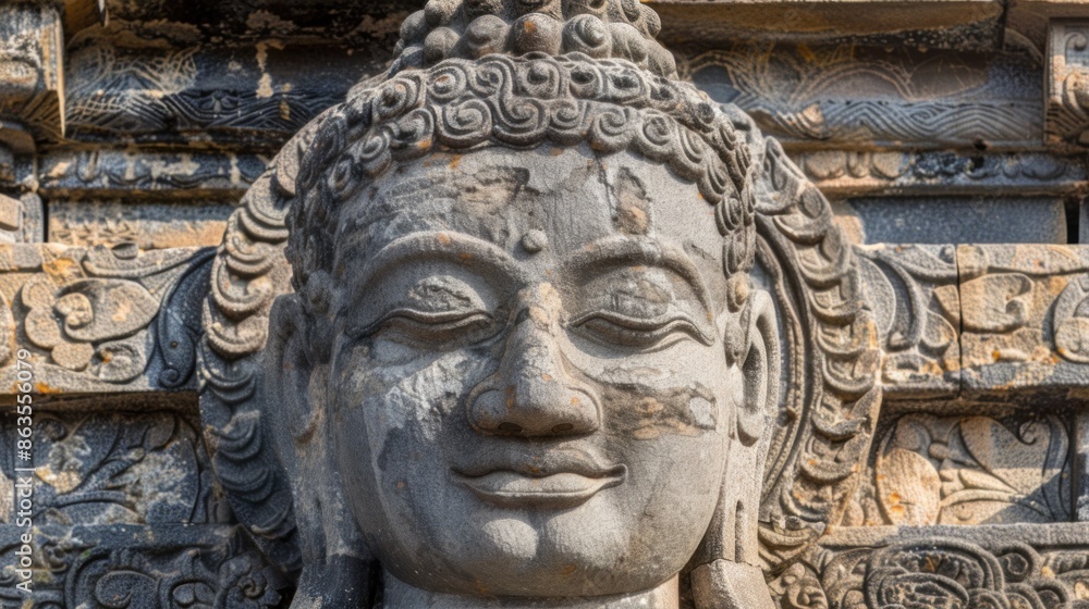 Ancient Buddhist rock carvings in a tranquil natural setting Ancient Buddhist rock carvings in a tranquil natural setting