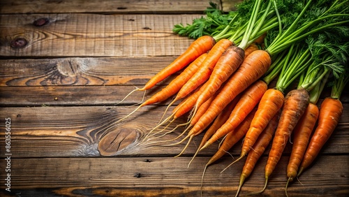 Freshly harvested carrots on a rustic wooden table , carrots, vegetables, organic, fresh, healthy, food, farm, harvest