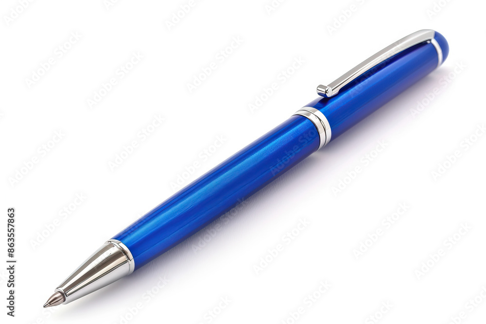 Elegant blue pen with a silver clip isolated on a white background, exemplifying classic design and functionality. Elegant blue pen with a silver clip isolated on a white background, exemplifying classic design and functionality.