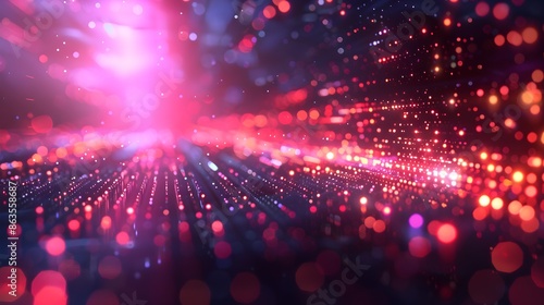 Digital technology abstract background with blurred lights and moving lights, in the style of precisionist lines