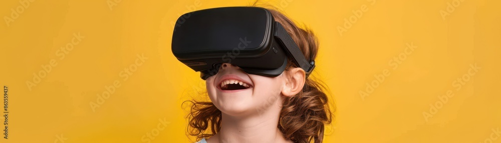 kid enjoying virtual reality on solid background kid enjoying virtual reality on solid background