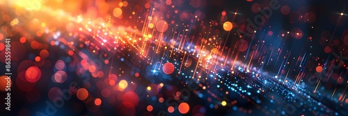 Digital technology abstract background with blurred lights and moving lights, in the style of precisionist lines