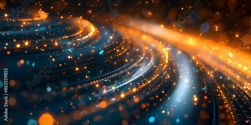 Digital technology abstract background with blurred lights and moving lights, in the style of precisionist lines