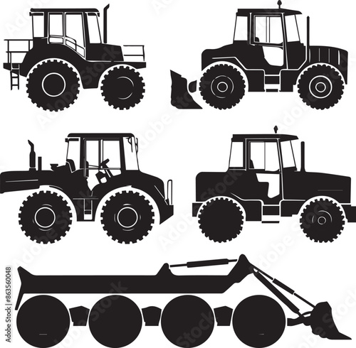 Tractor Shadowy Silhouette Vector Art Pack