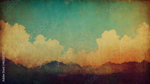 Ilustración desgastada de un paisaje retro