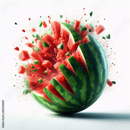Explosive Freshness: Watermelon Burst on White Background
