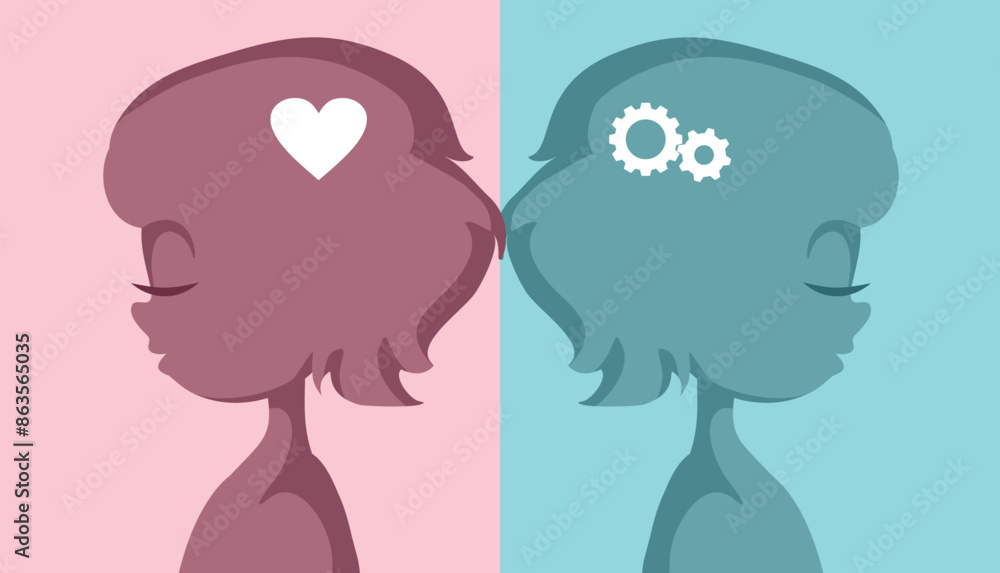Emotional Versus Rational Intelligence Vector Concept Illustration. Child brain development with EQ and IQ comparison
Emotional Versus Rational Intelligence Vector Concept Illustration. Child brain development with EQ and IQ comparison