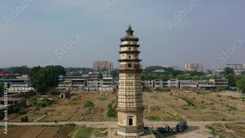 Aerial photo of Xiude Temple Pagoda in Quyang County photo