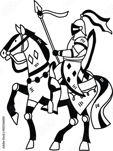A knight on horse with a sword and shield