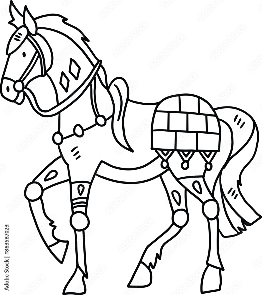 Fototapeta premium A horse is standing with its legs spread wide and its head down