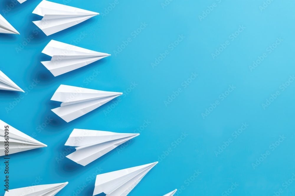Competition. Paper Plane Soaring High in Business Concept on Blue Background Competition. Paper Plane Soaring High in Business Concept on Blue Background