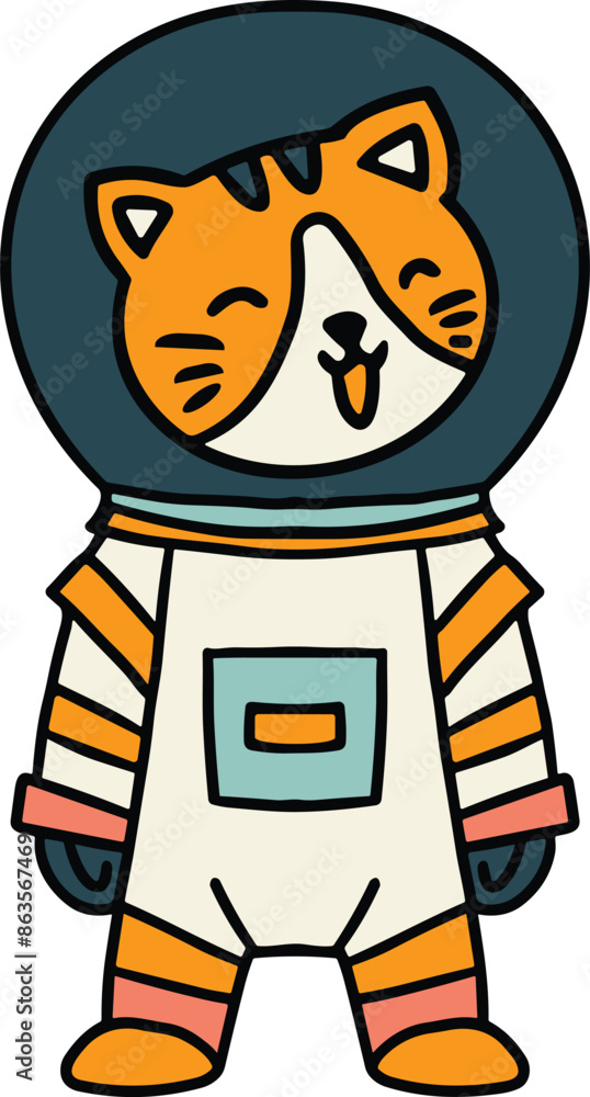 Obraz premium A black and white drawing of a cat in a spacesuit