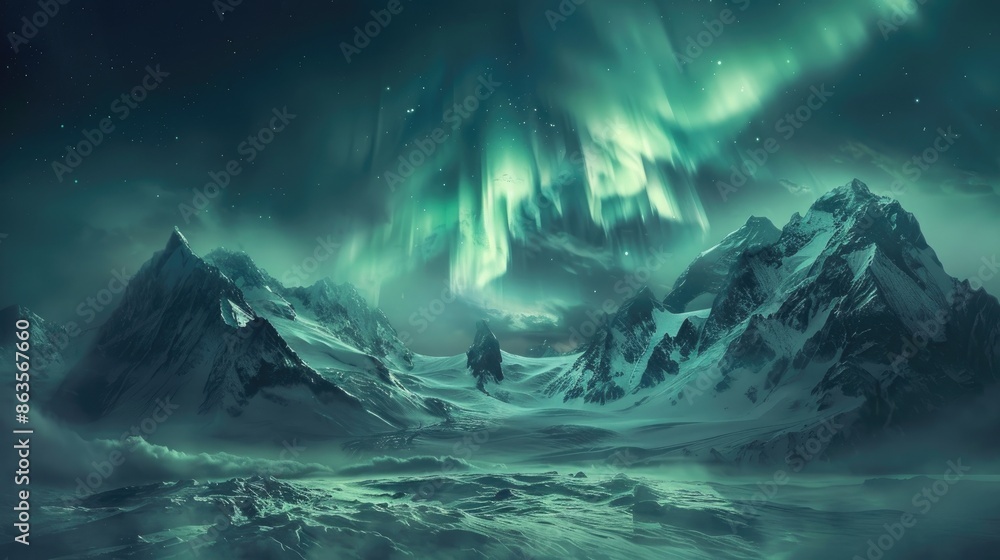 mountains and northern lights. mountains and northern lights.