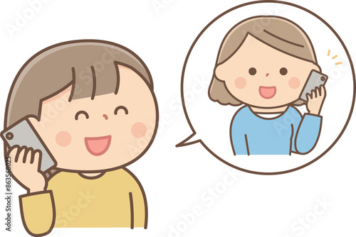 友達とスマホで通話する女性