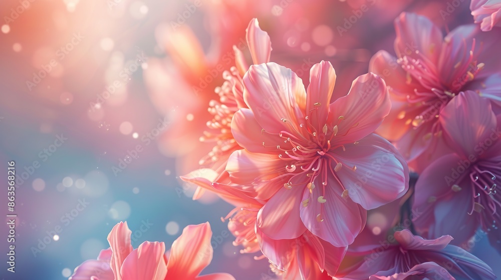 Fototapeta premium A close up of a pink flower with a blue background, Generate AI.