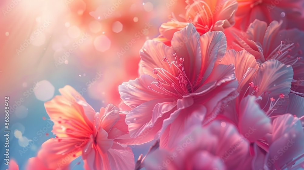 A close up of a pink flower with a blue background, Generate AI. A close up of a pink flower with a blue background, Generate AI.