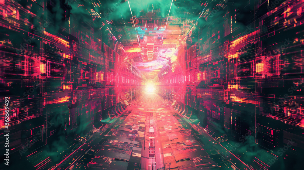 Obraz premium Complex Digital Patterns in Neon Colors 