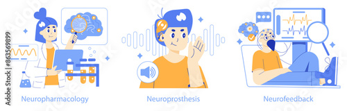 Neurotechnologies trio Vector illustration