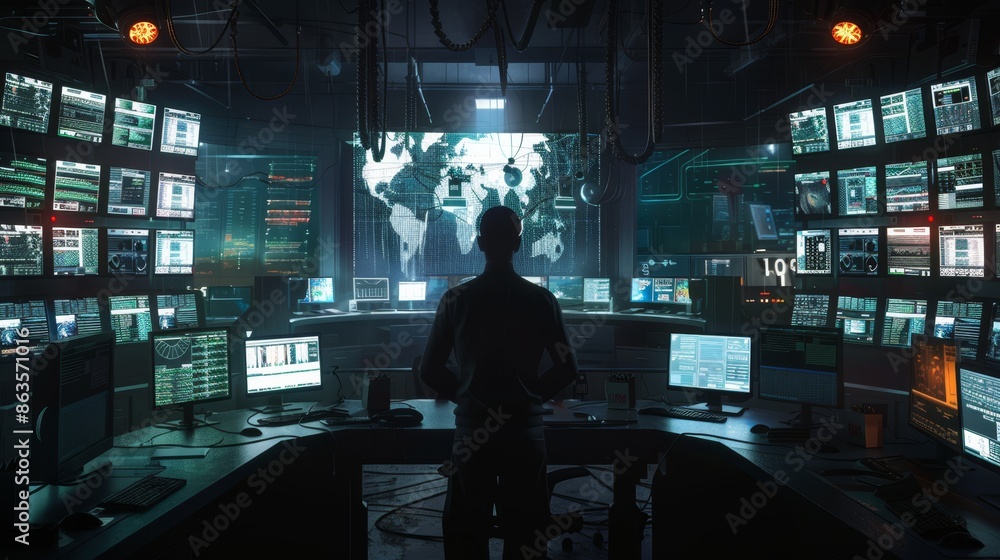 Guardian of the Digital Realm Cybersecurity Officer Monitoring Intrusion Detection Systems in HighTech Command Center Guardian of the Digital Realm Cybersecurity Officer Monitoring Intrusion Detection Systems in HighTech Command Center