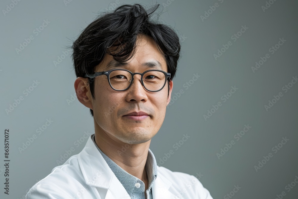 A man wearing glasses and a white lab coat A man wearing glasses and a white lab coat