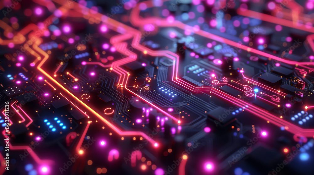 Obraz premium High Contrast Neon Circuit Background 