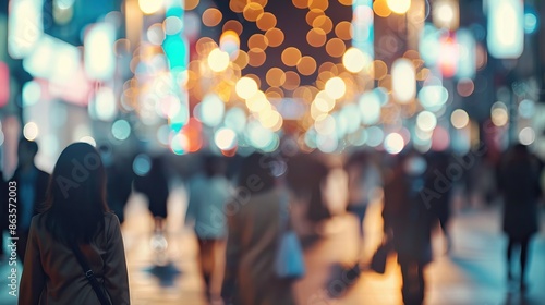Wallpaper Mural People walking in a busy city street with bokeh lights at night Torontodigital.ca