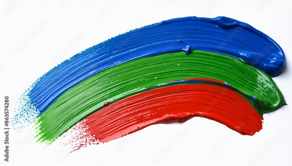Obraz premium Three brushstrokes of red, green and blue acrylic paint forming an abstract composition