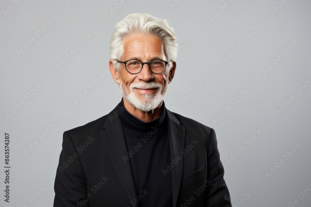 Portrait of smiling senior man in black suit and eyeglasses. Portrait of smiling senior man in black suit and eyeglasses.