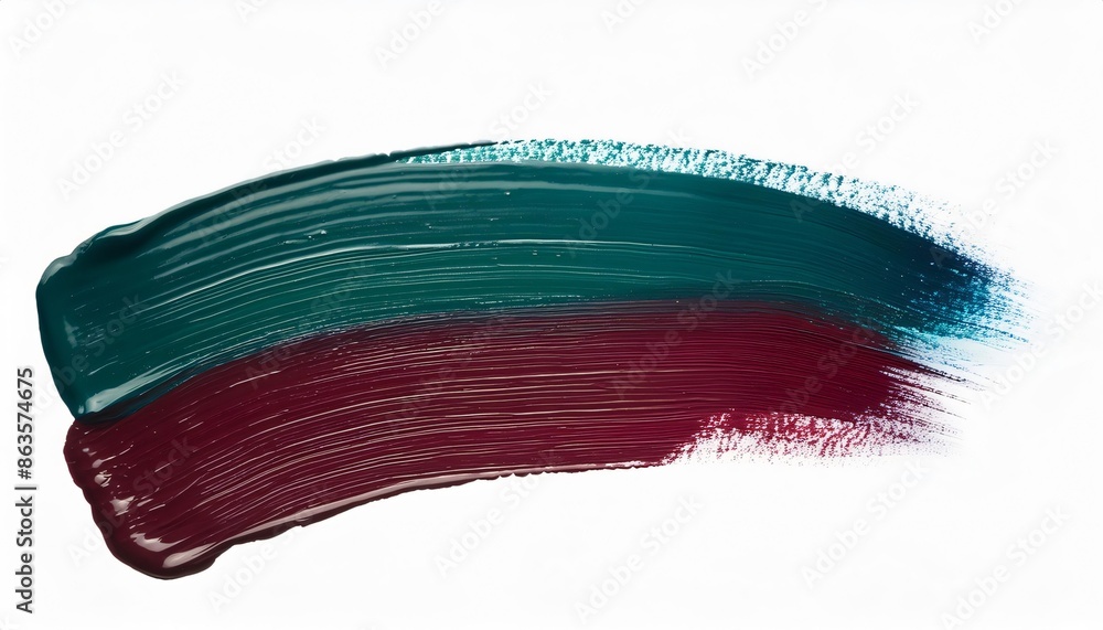 Two colors of paint are swiped across a white canvas, leaving a textured, colorful design Two colors of paint are swiped across a white canvas, leaving a textured, colorful design