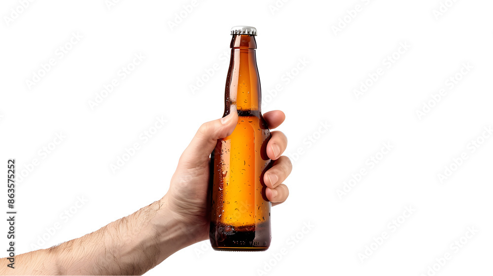 Cropped image of male hand holding bottle of strong alcohol drink, beer isolated over white background Cropped image of male hand holding bottle of strong alcohol drink, beer isolated over white background