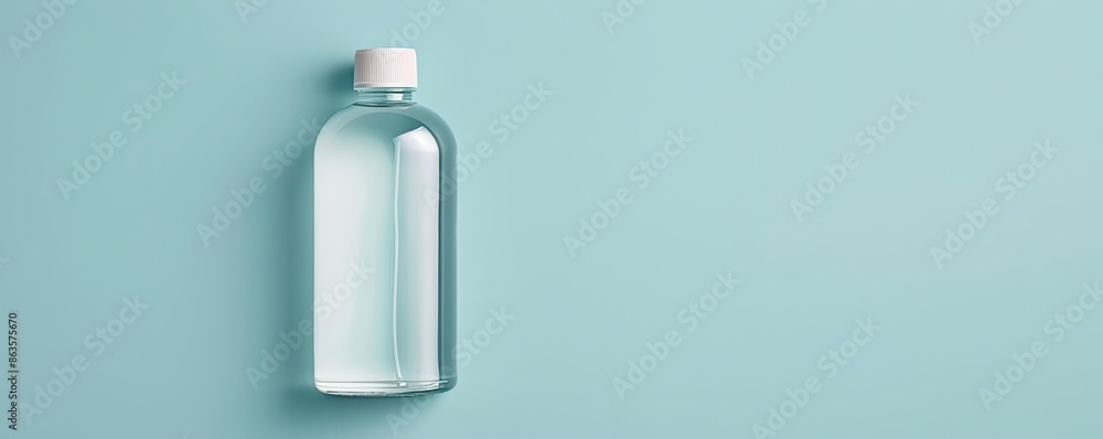 Radiant toner bottle on a fresh blue background, promoting clear and balanced skin Radiant toner bottle on a fresh blue background, promoting clear and balanced skin