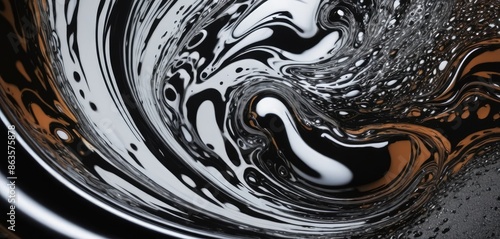 Abstract patterns of liquid stains with chrome highlights in white and beige colors