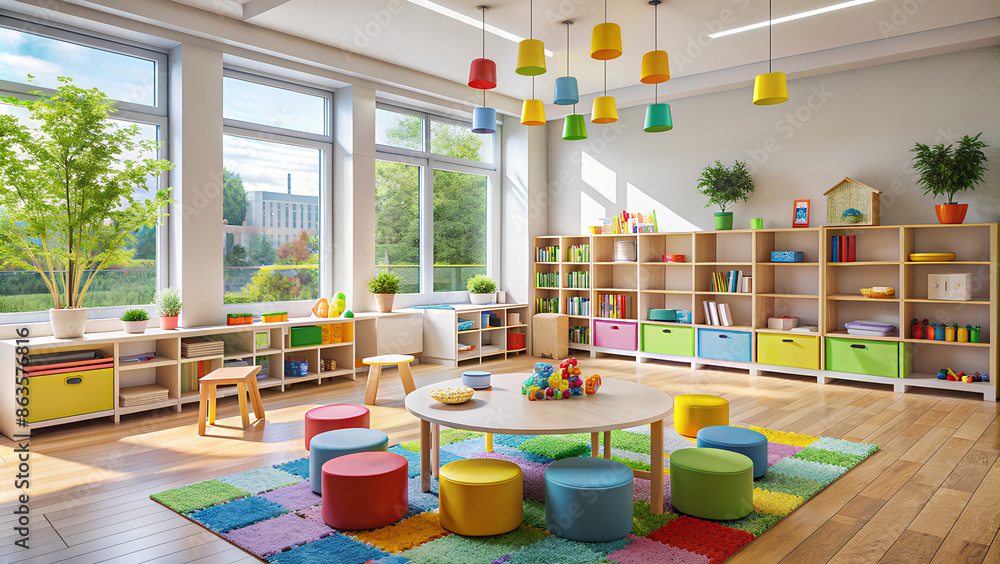 Interior of modern playroom in kindergarten Interior of modern playroom in kindergarten
