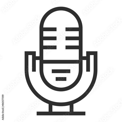 Microphone editable stroke outline icon isolated on white background flat vector illustration