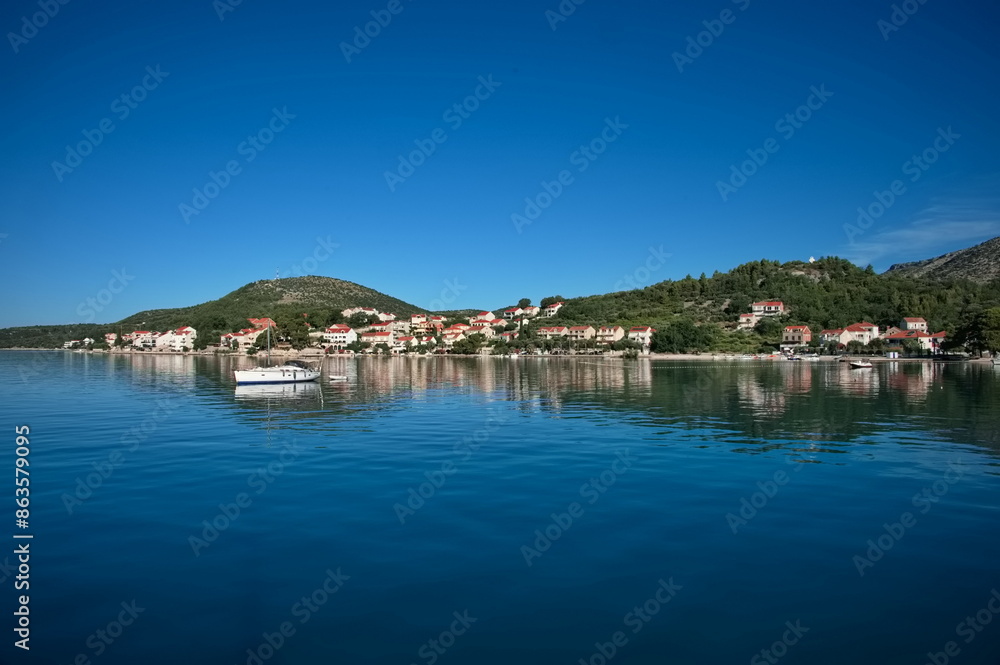 Scenic view of the town on Adriatic coast in Croatia