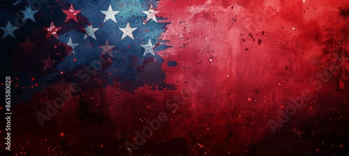Grunge America flag on grunge wall background. 4th of July or American independence day. Generative AI technology.	
 photo