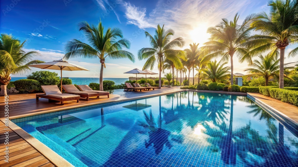 Luxurious pool in a tropical resort , vacation, relaxation, luxury, travel, destination, resort, swimming, water Luxurious pool in a tropical resort , vacation, relaxation, luxury, travel, destination, resort, swimming, water