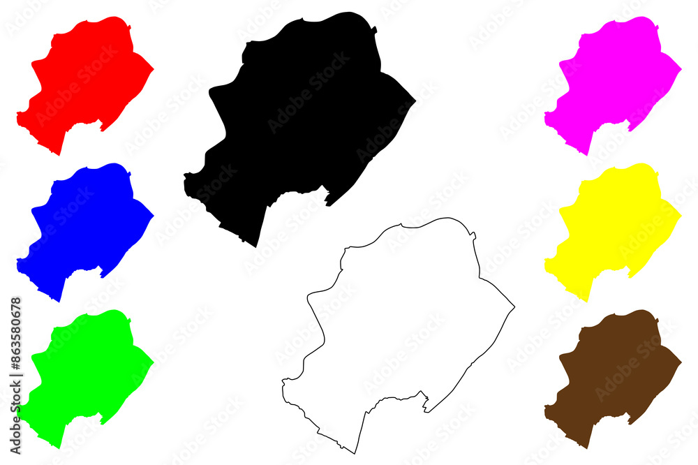 Obraz premium Gloucester City and Non-metropolitan district (United Kingdom of Great Britain and Northern Ireland, ceremonial county Gloucestershire or Glos, England) map vector illustration, scribble sketch map