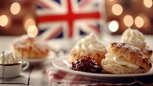 Serene Afternoon Tea Scones Clotted Cream and Jam Amidst British Charm