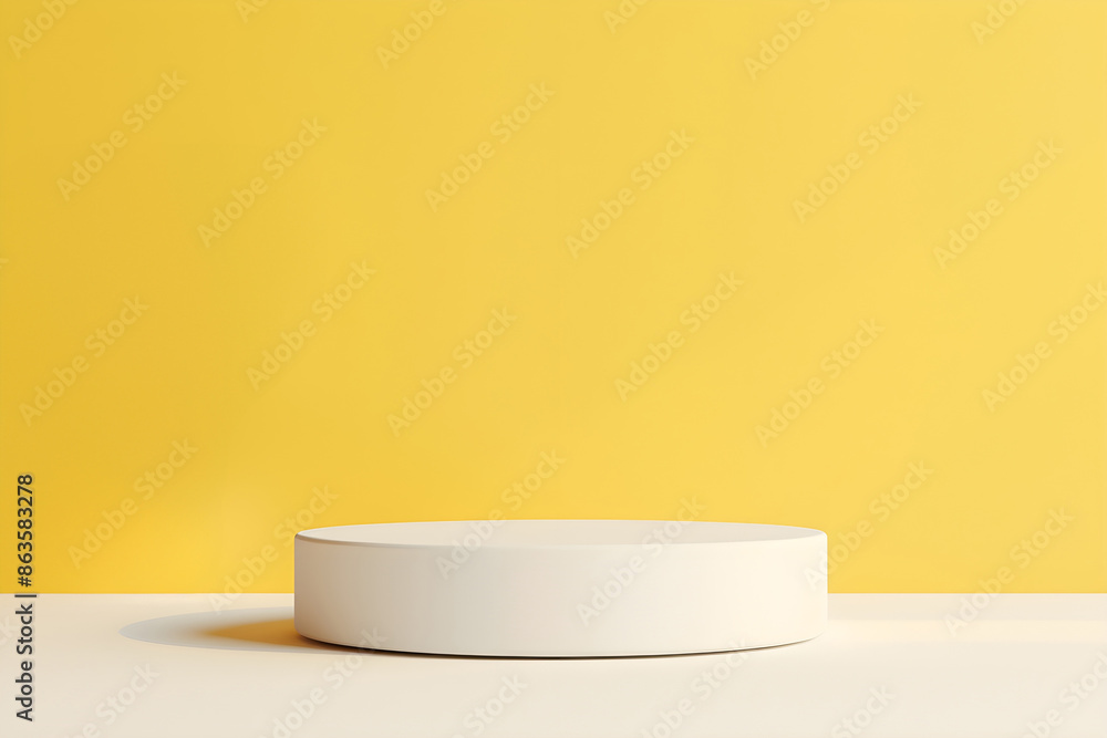 White round podium on yellow background with empty space for product advertising promotion marketing design White round podium on yellow background with empty space for product advertising promotion marketing design