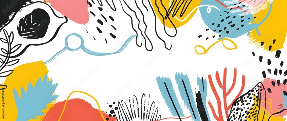 Vibrant Cyber Monday Doodle Border Print Design with Blank Space for Messaging Vibrant Cyber Monday Doodle Border Print Design with Blank Space for Messaging