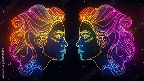 gemini twins rainbow colours astrology and zodiac sign Generative AI photo