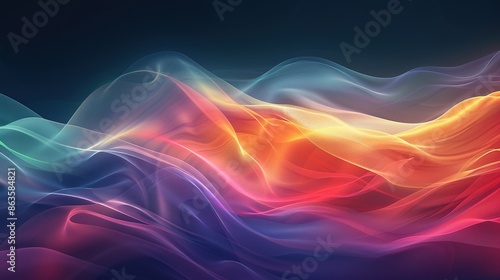 A colorful, abstract painting of a wave with a rainbow in the middle